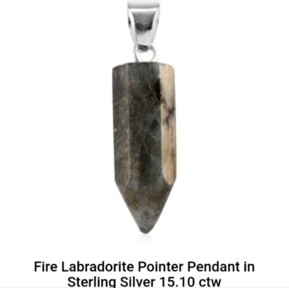 Fire Labradorite Pointer Pendant Necklace 925 Silver - Picture 11 of 14